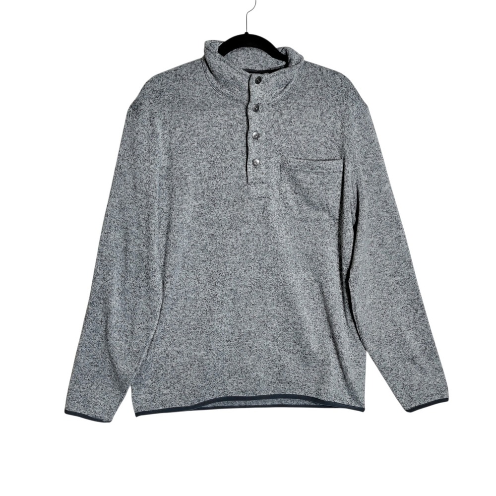 Flint and Tinder Mens XL Gray Heather Fleece‎ Snap Mock Neck Pullover Sweater